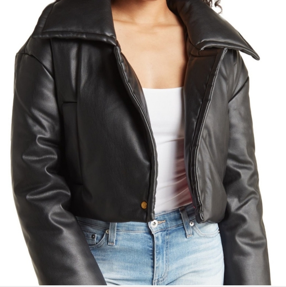 REBECCA MINKOFF Cropped Padded Moto Jacket Size M - Picture 3 of 8